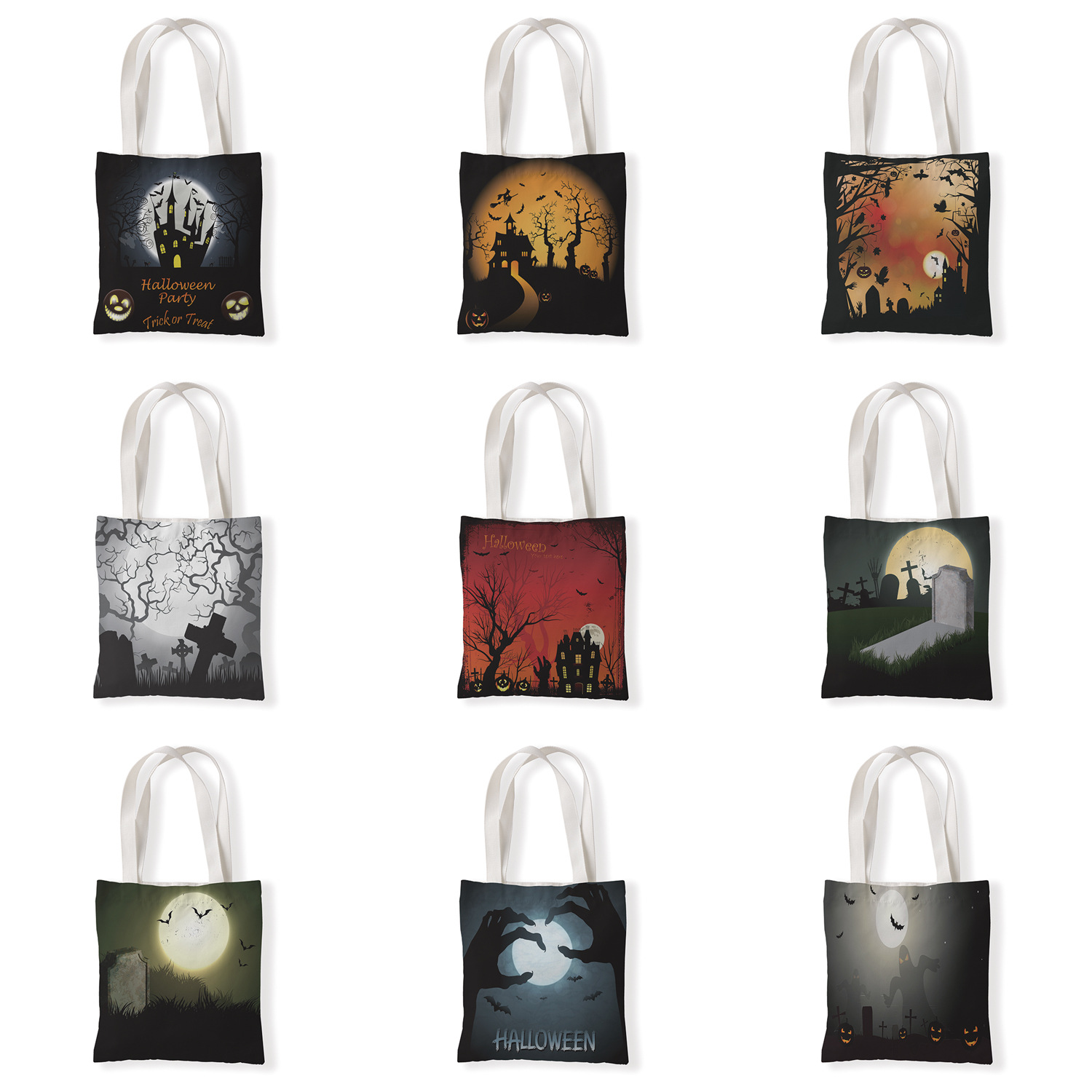 万圣节创意印花手提时尚单肩购物袋休闲零钱袋文艺手提帆布袋定