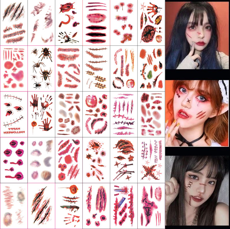 Halloween Face Stickers Children's Tattoo Stickers Boys and Girls Cartoon Simulation Pumpkin Skull Ghost Fake Scar Decoration Stickers Halloween Face Stickers Children's Tattoo Stickers Boys and Girls Cartoon Simulation Pumpkin Skull Ghost Fake Scar Decoration Stickers