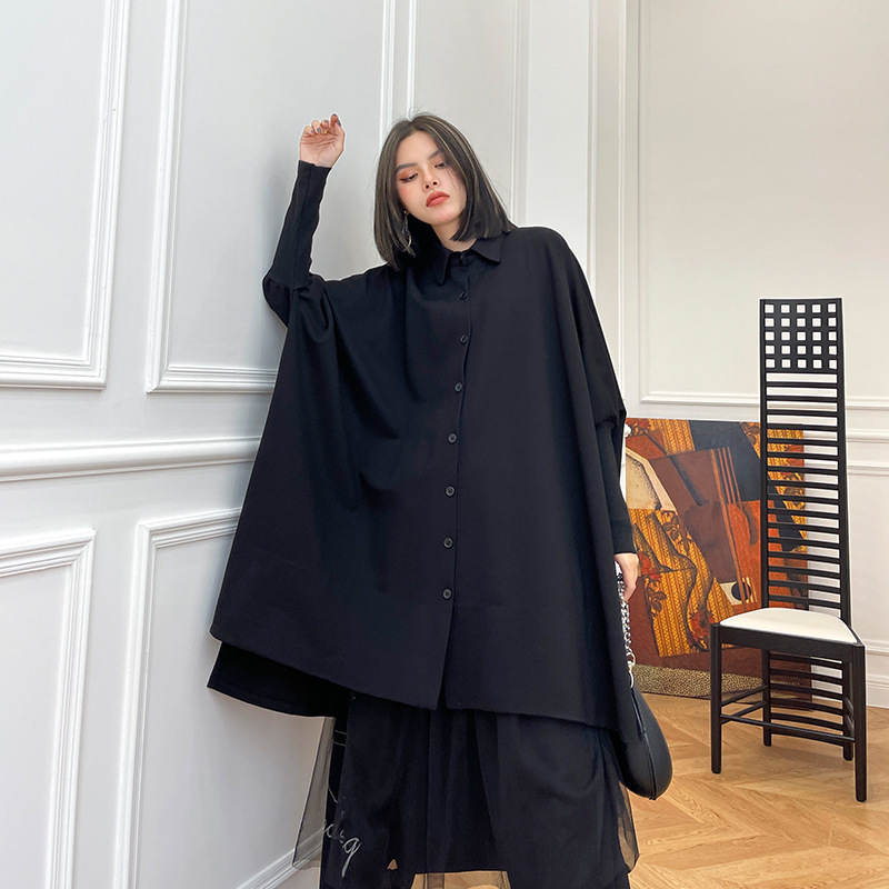 Yamamoto estilo oscuro asimétrico camisa para las mujeres primavera y otoño nueva suelta adelgazamiento moda casual drapeado capa superior