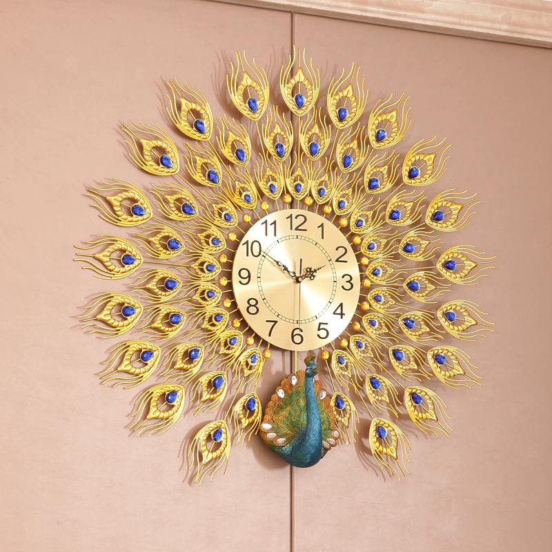 Moda reloj nórdico sala de estar moderno minimalista hogar reloj decorativo montado en la pared Red rojo restaurante creativo Reloj de pared Pavo Real