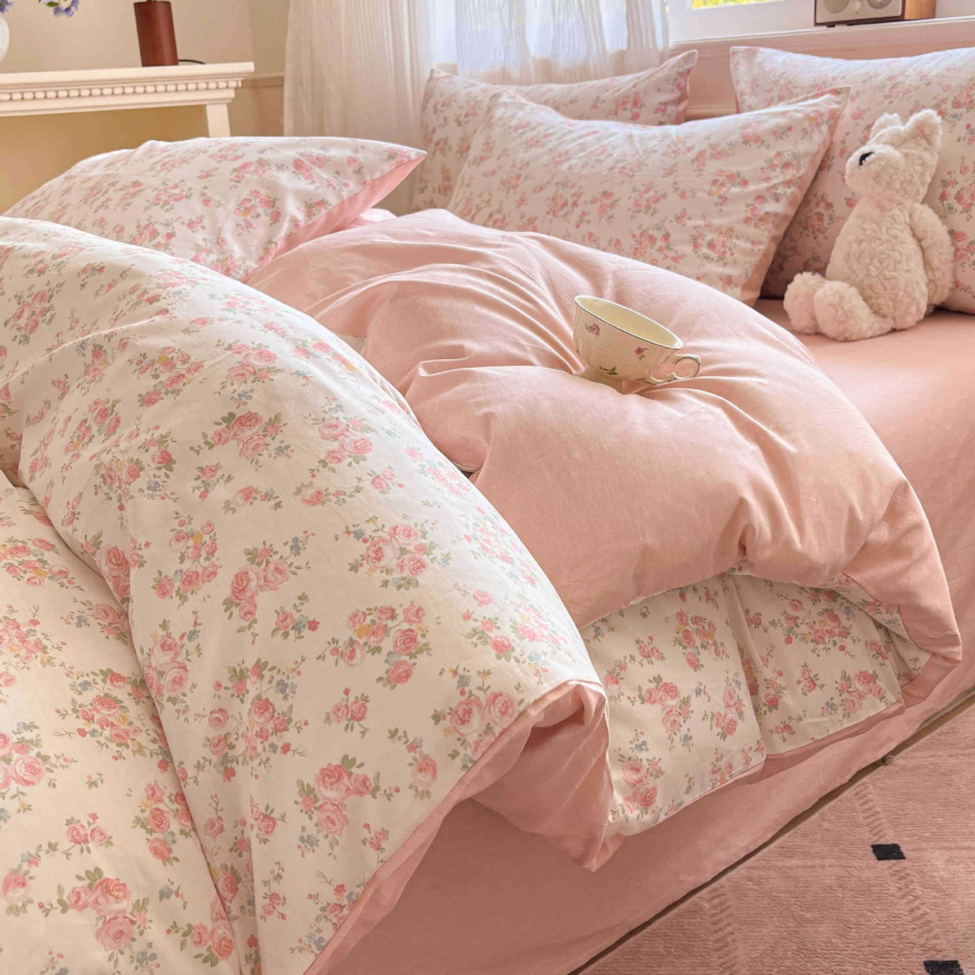 Cama de algodón de cuatro piezas, sábanas de cama de algodón, cama de cama de tres piezas, nuevo dormitorio, cama de cama de tres piezas