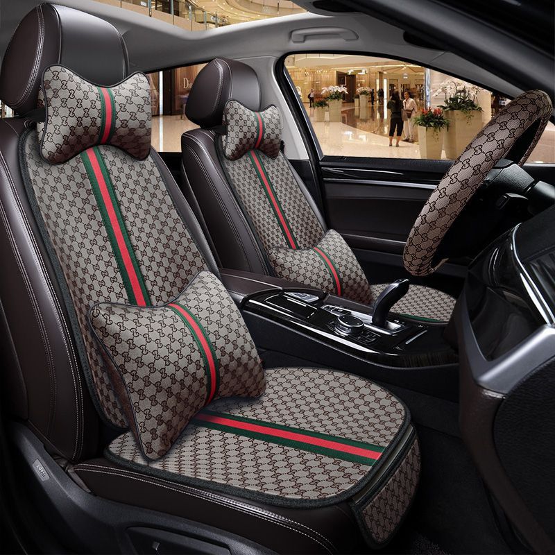 Car Seat Cushion Summer Three-Piece Set, No-Tie Linen Small Square Cushion, Five-Seater Seven-Piece Set, Universal for All Seasons, Single Seat Cushion, Non-Slip