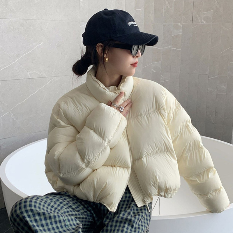 2025 Autumn and Winter New Korean Style Stand Collar down Jacket Women's Short Loose Casual Bread Jacket White Duck down Thickened Jacket