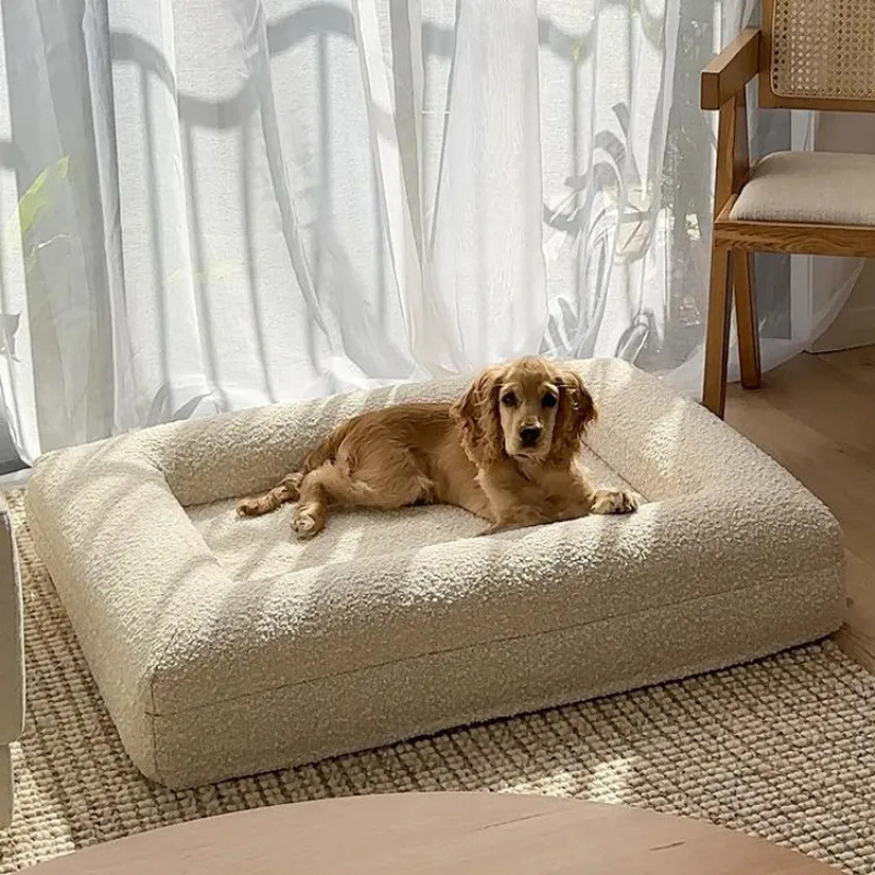 Cross-Border Coil Velvet Rectangular Dog Mat Removable Orthopedic Orthopedic Dog Bed Sponge Cat Nest Four-Sided Armrest Pet Sofa