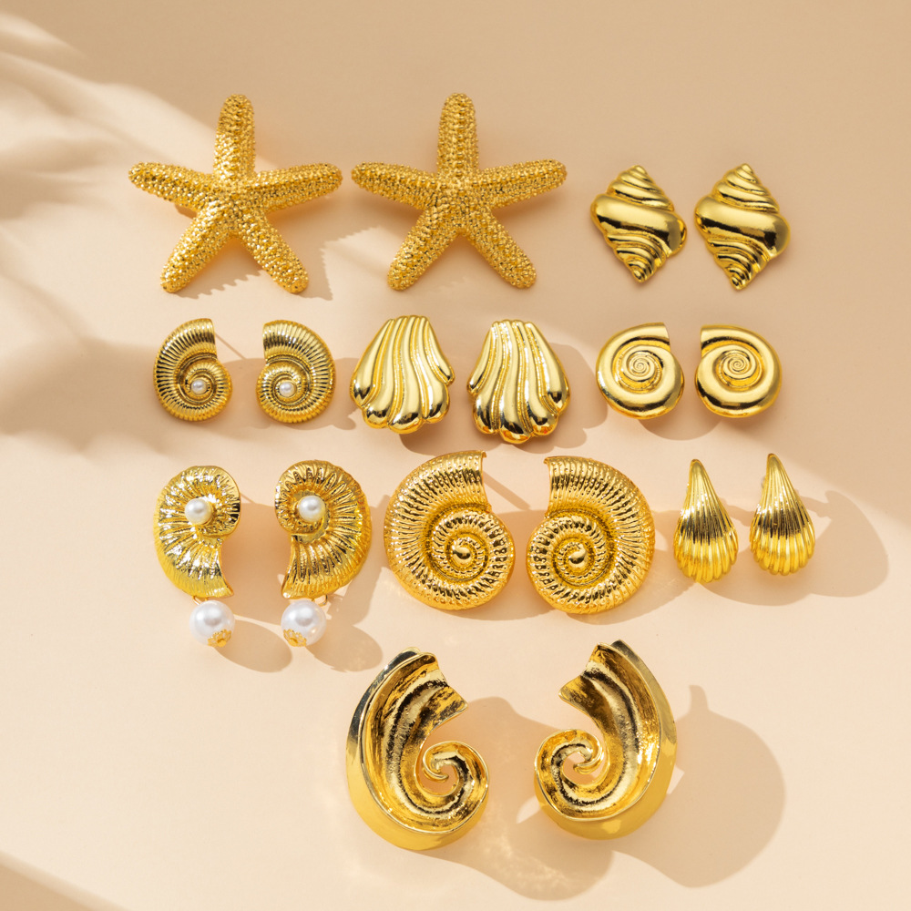 15g Weight 304 Stainless Steel Ear Needle Material Ear Studs Classification 1 Pair Quantity Daily, Street, Shopping Occasion Alloy Material Starfish, Conch Pattern All Seasons Season Women's Gender Irregular, Plating Design Marine Style, Modern Style Style 1 Pair Marine Style Modern Style Starfish Conch Irregular Plating Alloy Ear Studs 1