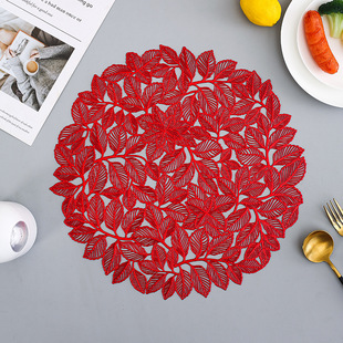Japanese style hollow ins style PVC placemat home hotel Western placemat Elm leaf Western placemat waterproof non-slip easy to clean