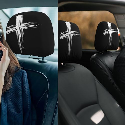 Black Skull Car Print Headrest Cover – Universal, Stretchy, Fun & Quirky Headgear
