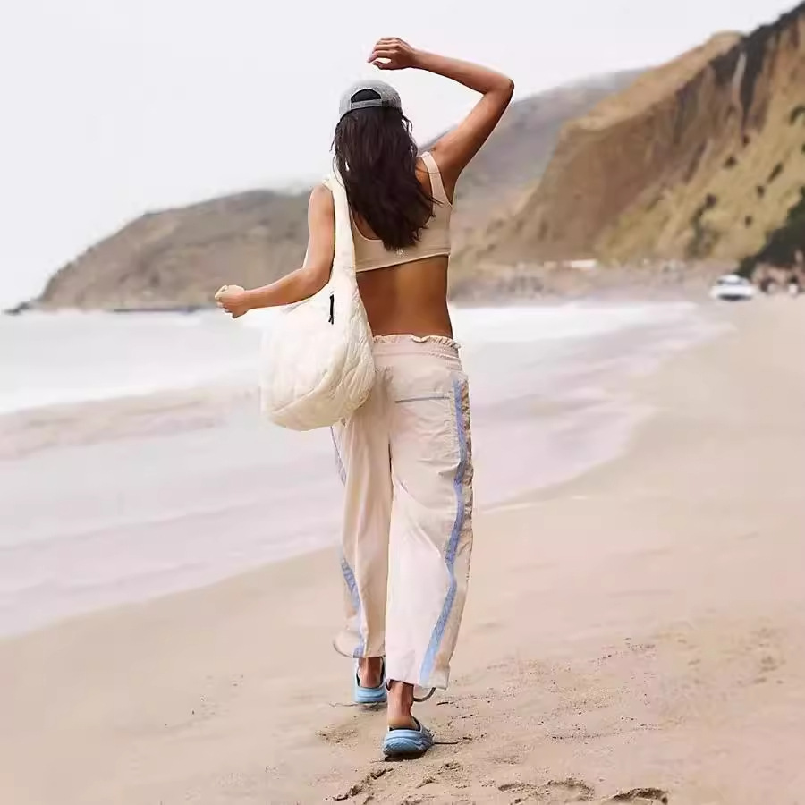 Women's Casual Loose Striped Sweatpants Style High Waist Elastic Drawstring Wide Leg Pants_voghion.com