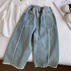 新款男女童裤子春季时尚直筒牛仔裤宝宝洋气阔腿裤春秋小童长耐用