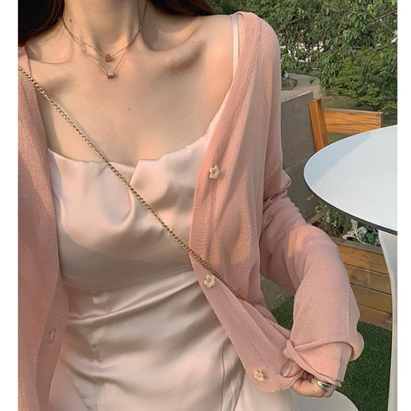 Ice Silk Knitted Cardigan Coat Women's Summer Seaside Beach Thin Sunscreen Coat Small Fragrance Style Short Outer Air Conditioner Shirt