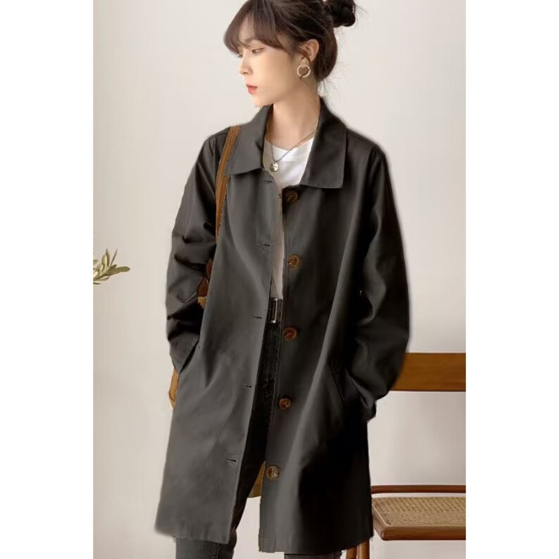 Women's Mid-Length Trench Coat, Simple Early Spring and Autumn Top, Korean Style Loose Student Solid Color Versatile Jacket Trendy Ins