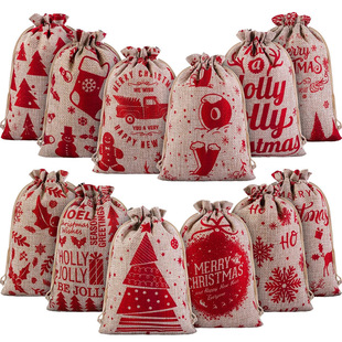 2025 Cross-Border New Product Christmas Party Gift Bag Card Kidsren's Candy Bag Packaging Bag Burlap Gift Bag