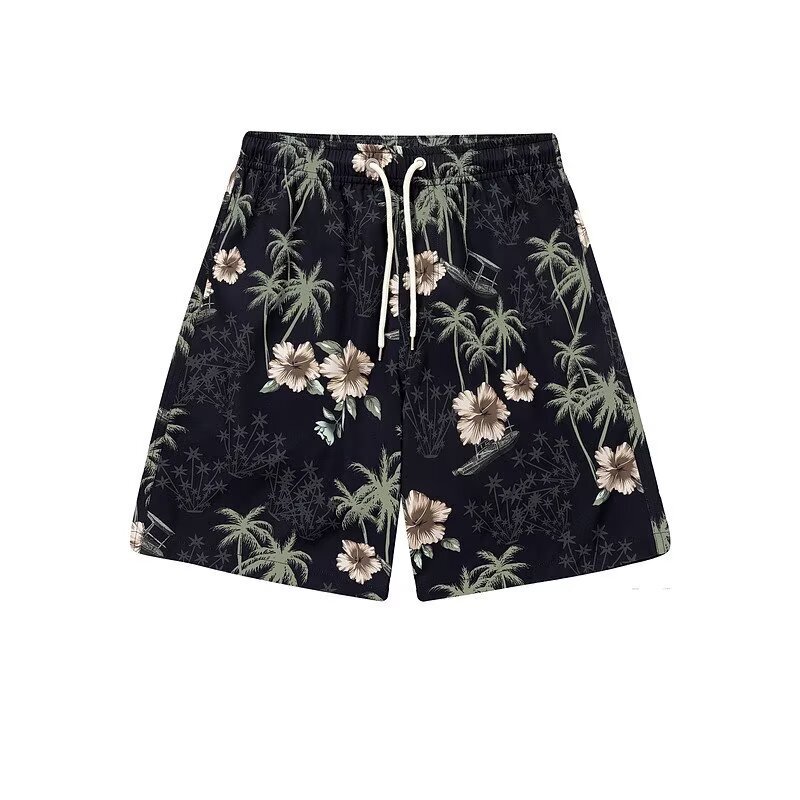 Hawaiian Coconut Tree Print Shorts Summer Coconut Tree Full Print Casual Pants Men and Women Trendy Brand Loose Beach Shorts Mid-Pants