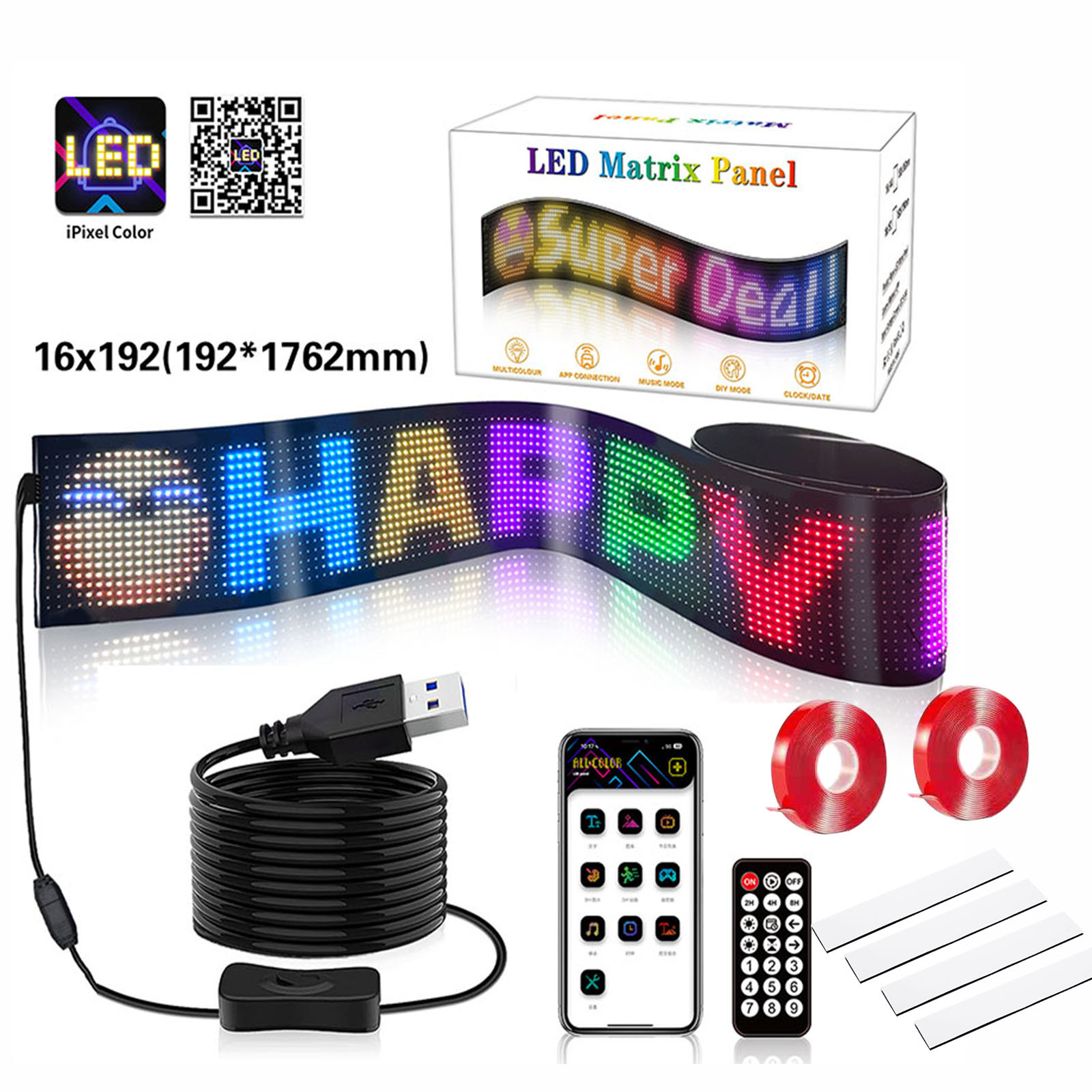 LED coche pantalla suave usb coche pantalla de publicidad flexible APP ventana bluetooth cristal ojo del diablo pantalla