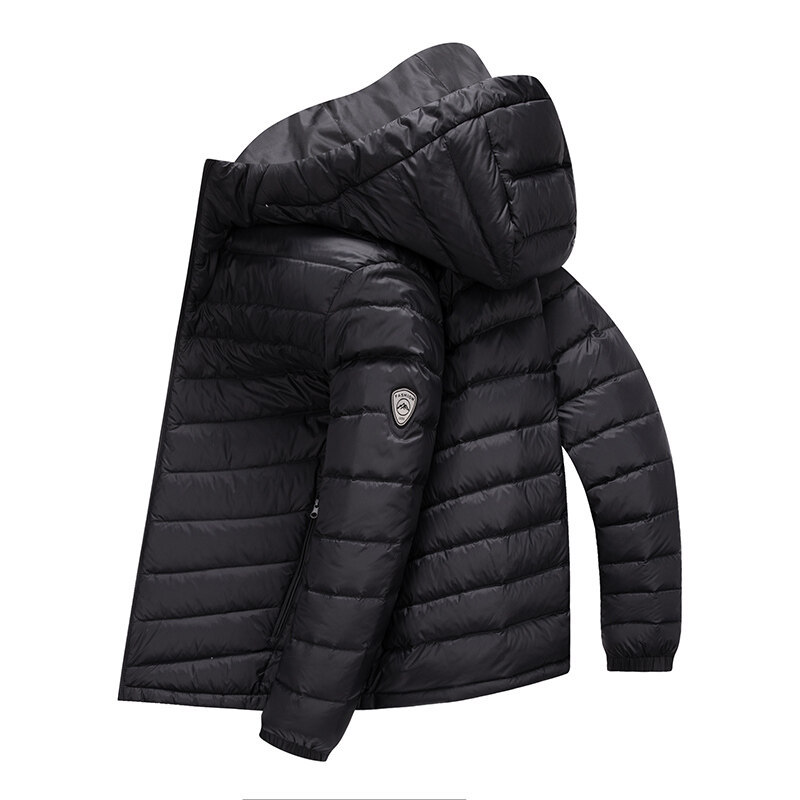 Men's Lightweight Hooded Down Jacket For Winter - 700 Fill Power Waterproof Windproof Slim Fit Puffer Coat With Stand Collar_voghion.com