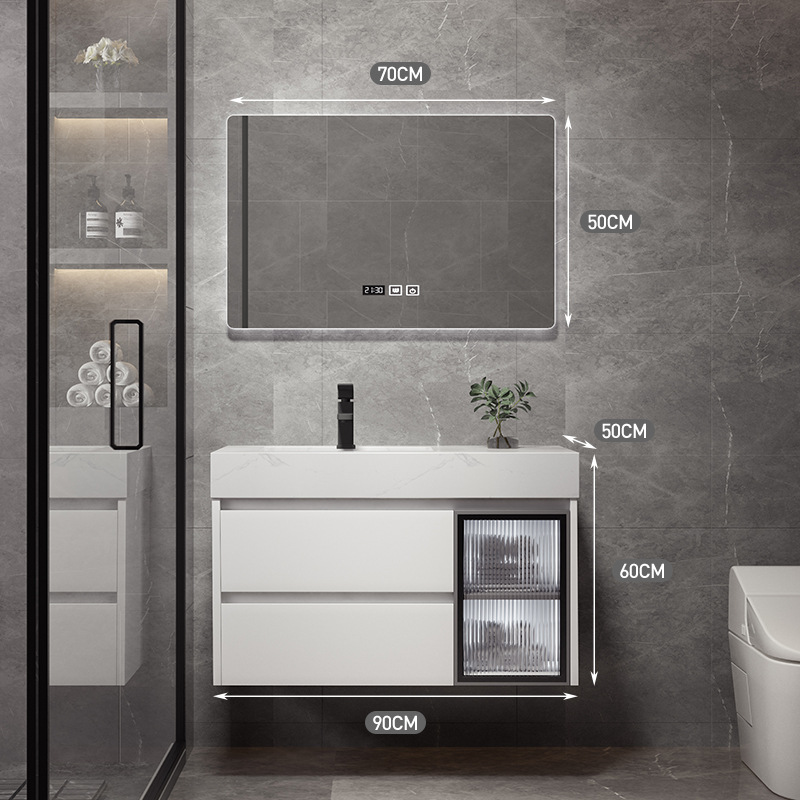 Shiqi Placa de roca gabinete de baño combinación de luz de lujo moderno simple baño mesa de lavado lavabo gabinete