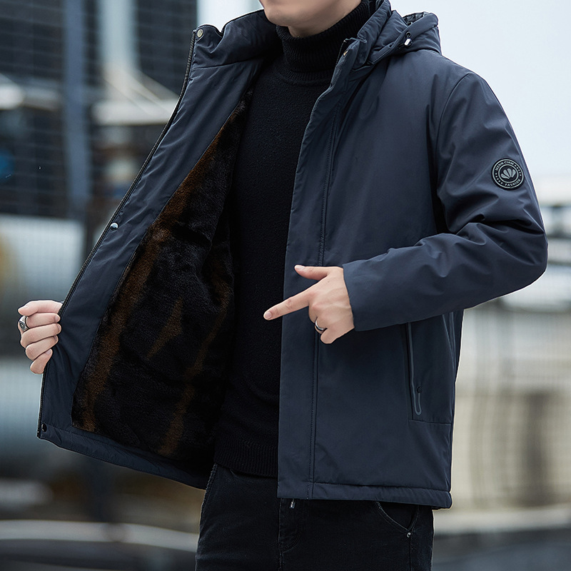 Invierno grueso abrigo de algodón cálido hombre de mediana edad papá con gorra de lana extraíble abrigo de asalto abrigo de algodón abrigo grande