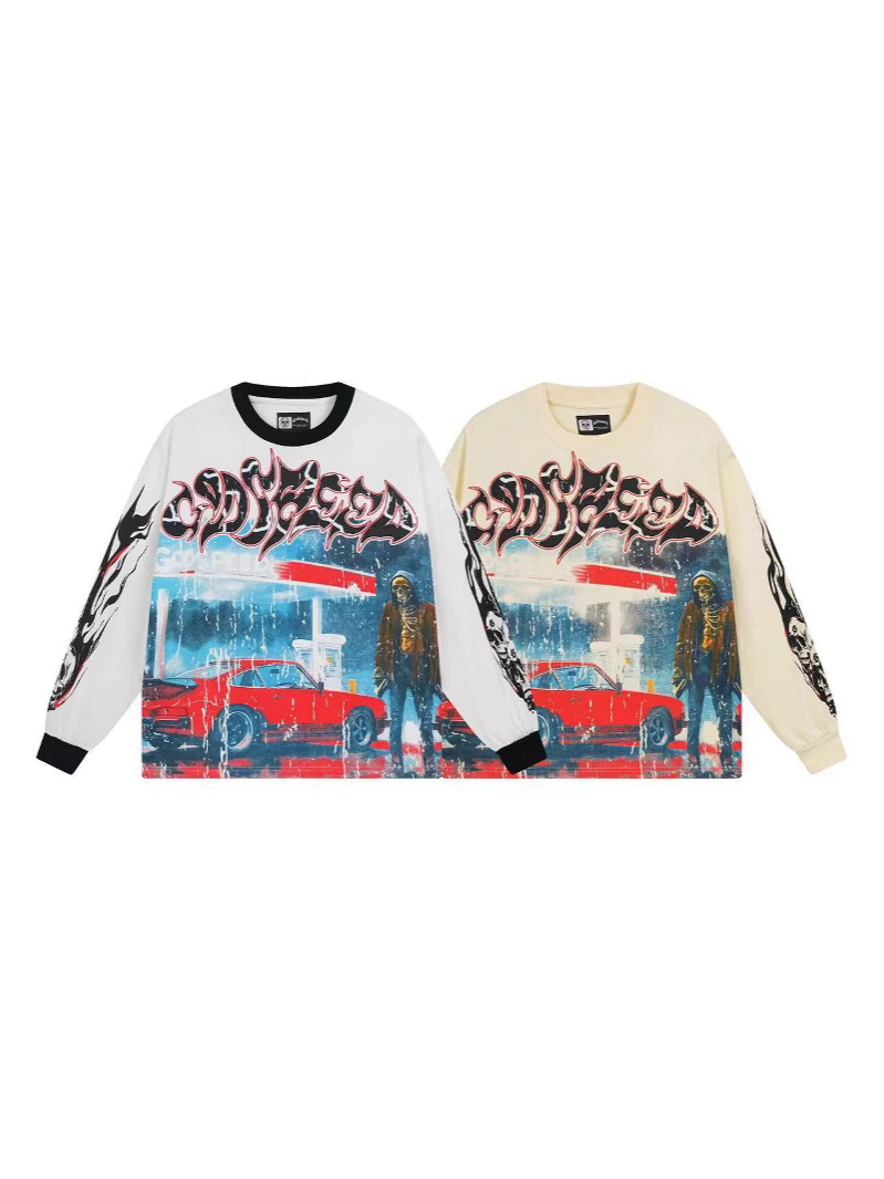 Trendy transfronterizo 25ssGodspeed Skeleton Rock Band Camiseta de manga larga de alta calidad para hombres y mujeres
