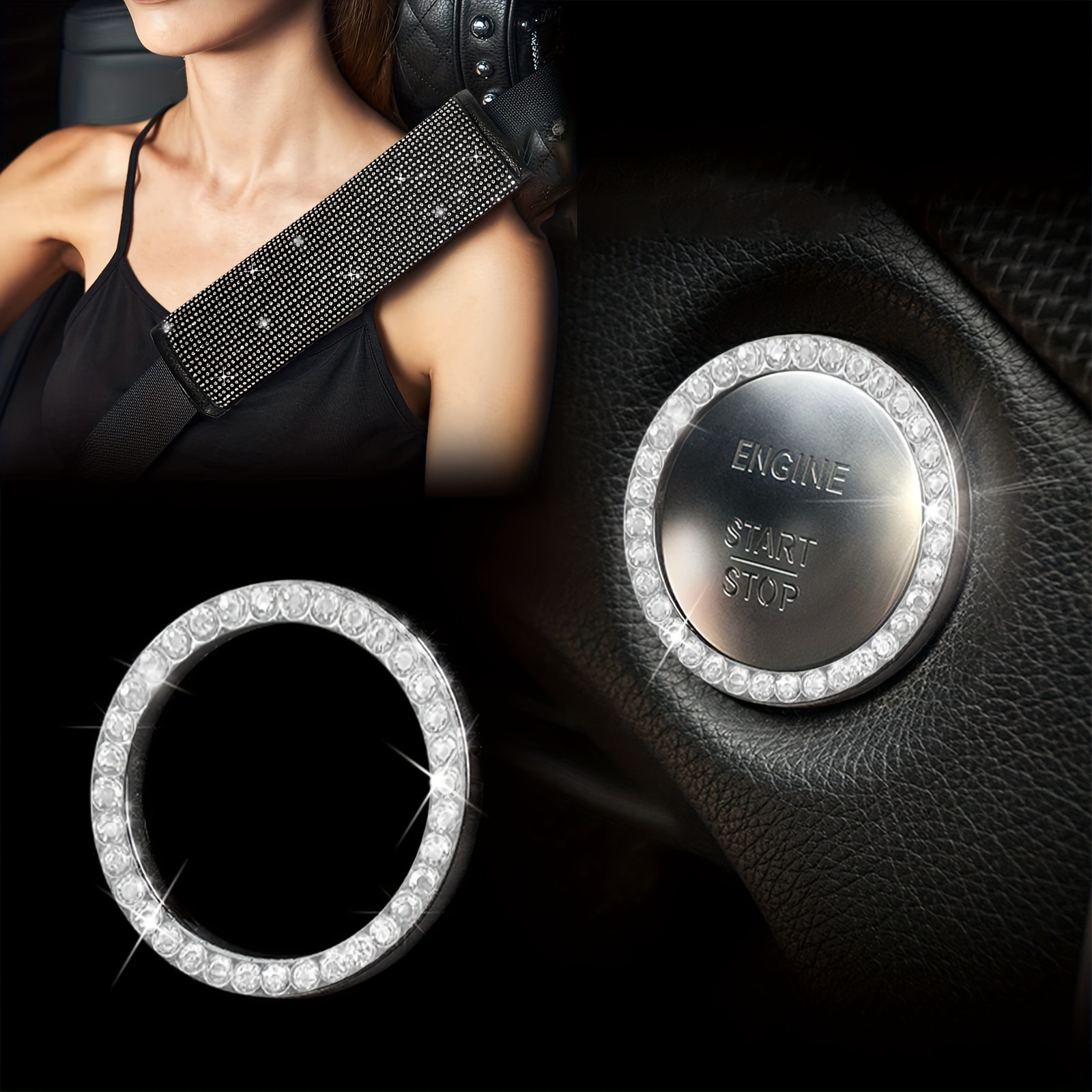 Cross-border explosions car steering wheel cover hot drill full drill gear sleeve seat belt shoulder pad cup cushion seven-piece set wholesale