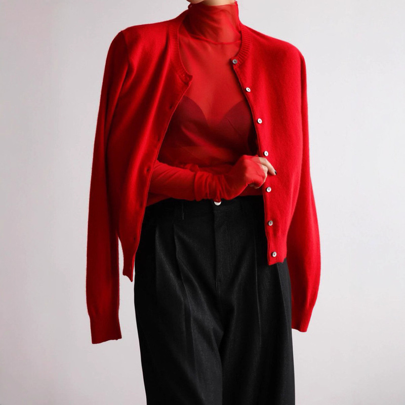 Cross-Border Knitted Knitwear Suit European and American 2025 Early Autumn High Collar Sleeveless Bottoming Shirt + Knitwear Cardigan Suit for Women