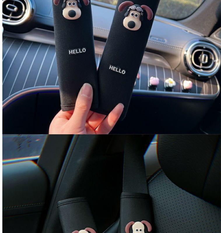Car Head Dog Safety Belt Shoulder Pad Car Cartoon Cute Universal Safety Belt Cover Safety Belt Car Interior Decoration