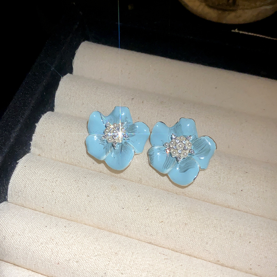 Pendientes de perlas de flores de diamantes con aguja de plata Pendientes de temperamento dulce de moda elegante francesa Pendientes de lujo ligero de alta gama mujeres