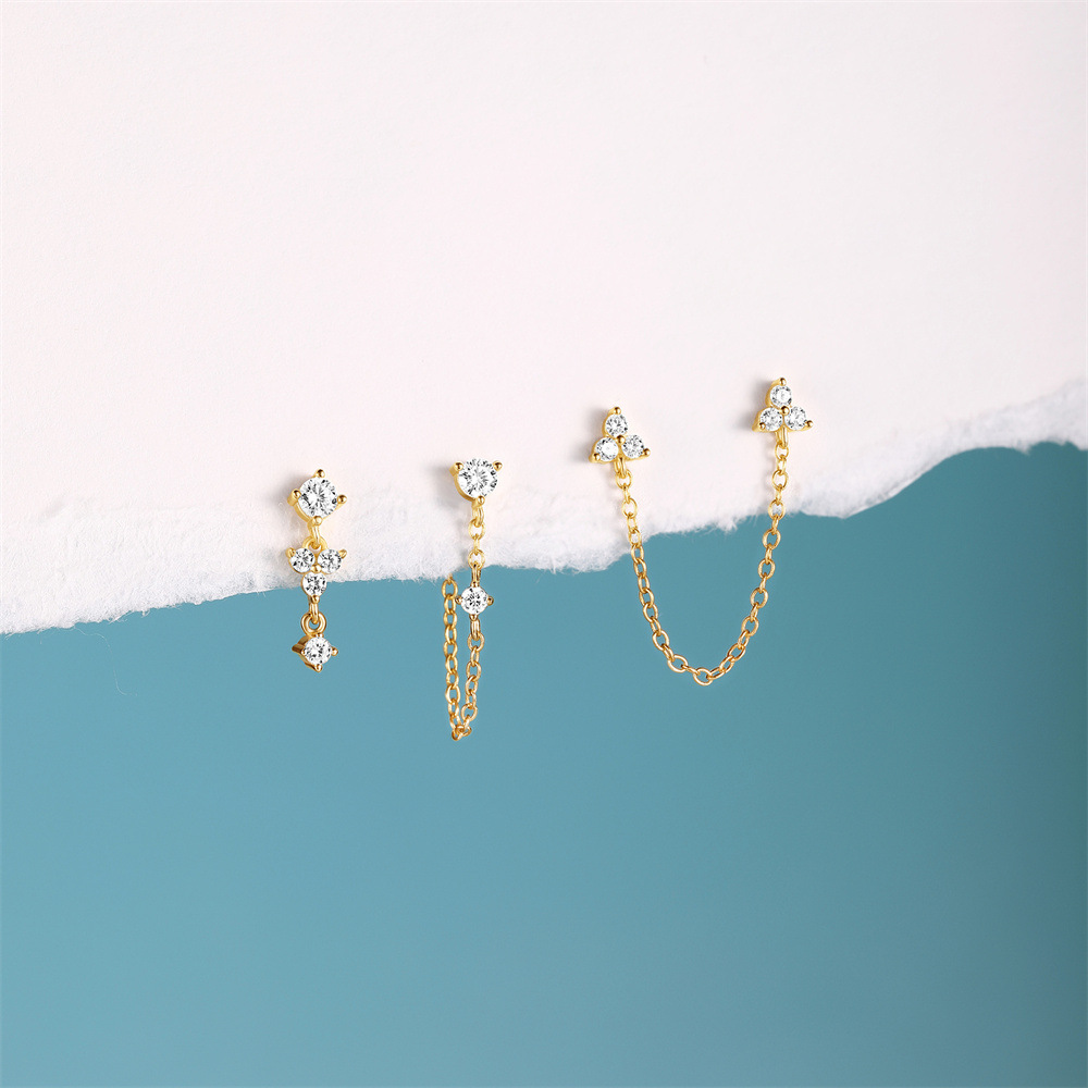 6g Weight 925 Sterling Silver Ear Needle Material Zircon Inlay Material Ear Studs Classification 3 Pieces Quantity Holiday, Banquet, Street Occasion 925 Sterling Silver Material Geometric Pattern Women's Gender Plating Design Simple Style Style 3 Pieces 925 Sterling Silver Zircon Geometric Ear Studs 9