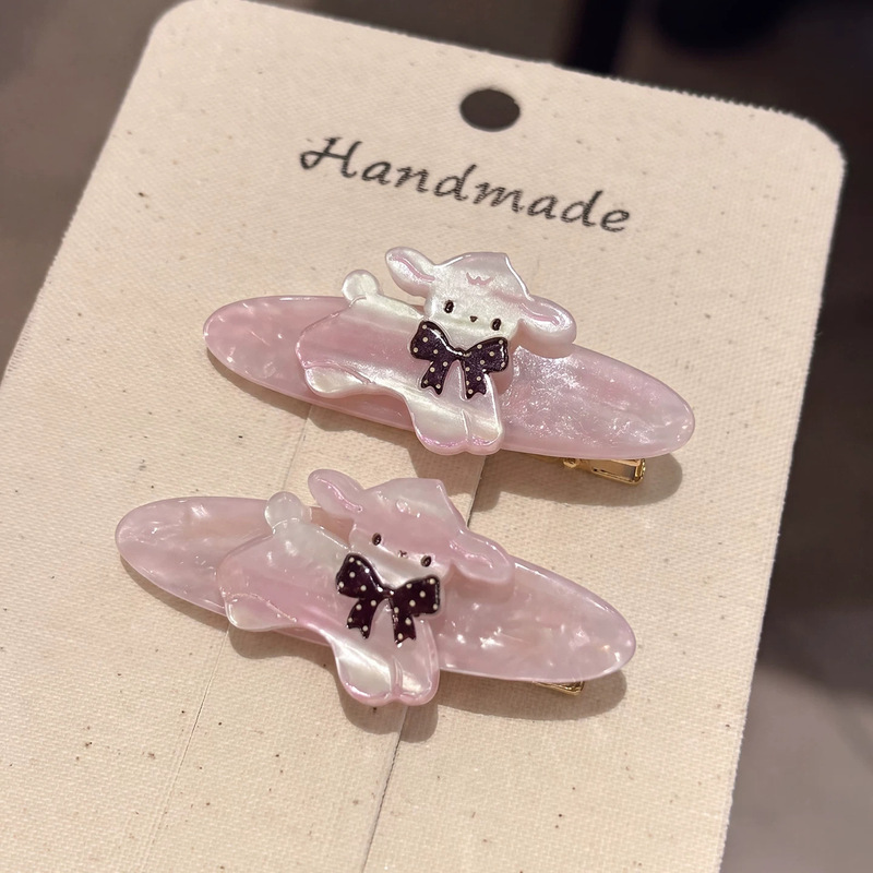 Cute pink acetate lamb hair clip, side clip, women's high-end hair accessory, hair clip for bangs, 2026 new style