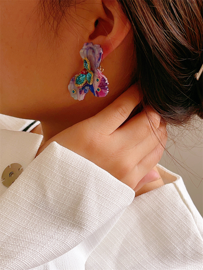 12g Weight 925 Sterling Silver Ear Needle Material Ear Studs Classification 1 Pair Elegant Flower Resin Ear Studs
