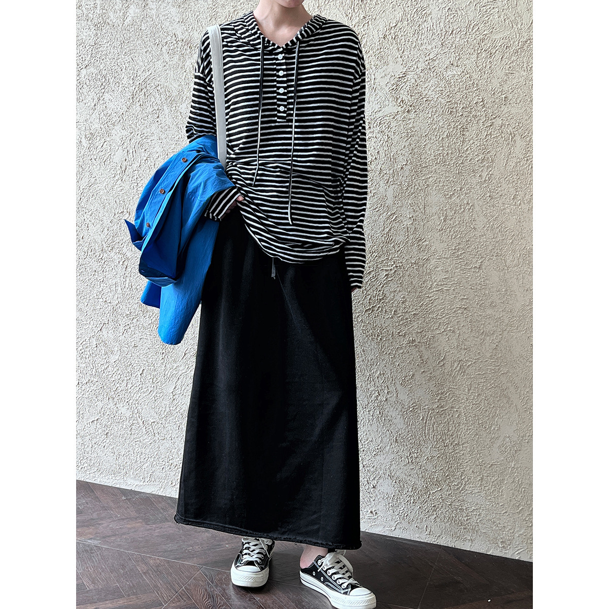 Ns Fashion Skirt Loose Fit Slimming Women's Autumn A-Line Rolled Hem Skirt Casual Lazy Style Elastic Waist Skirt 2802