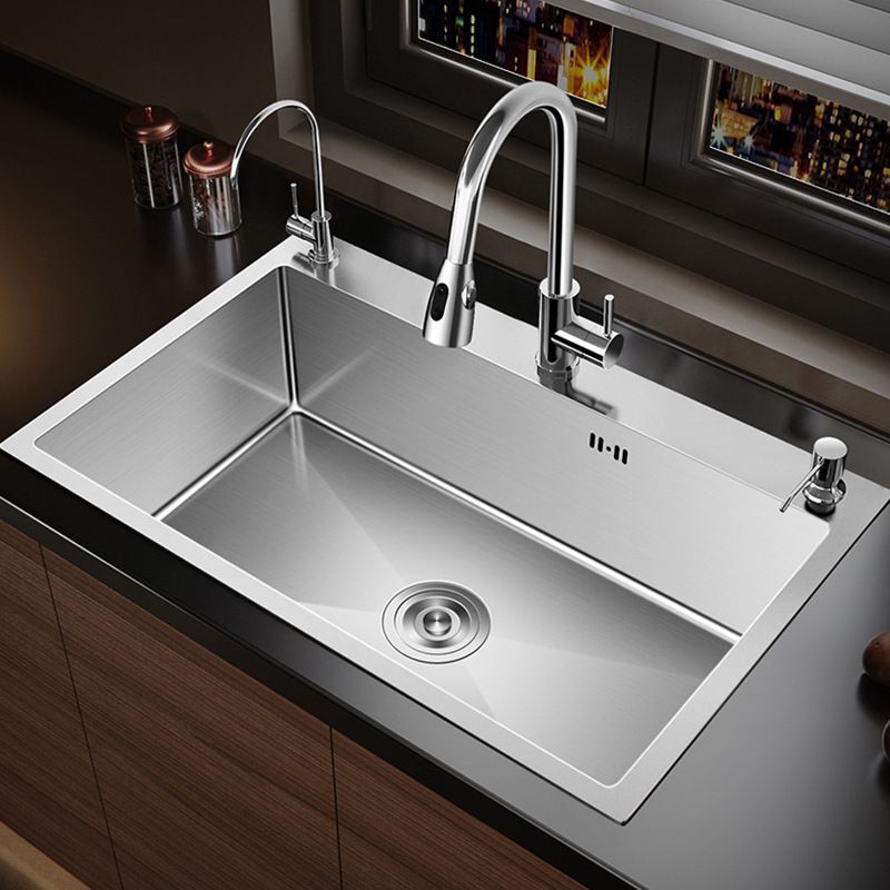 Single-Slot Thickened 201 Stainless Steel Kitchen Sink, Large Single-Slot Above-Counter, Under-Counter, or Mid-Counter Basin for Washing Dishes