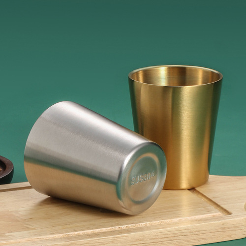 304 stainless steel wine cup Korean beer cup coffee cup adult mark water cup engraved double layer golden soju cup