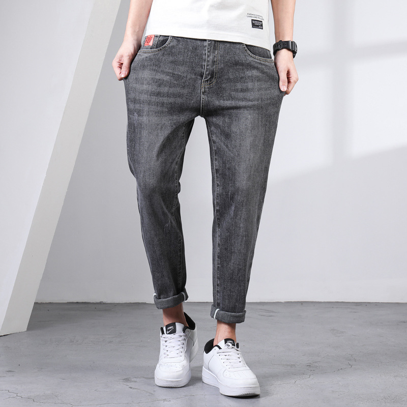 Pantalones vaqueros de los hombres pantalones cortos cuatro estaciones regular 2023 nuevo elástico slim fit pequeño recto otoño casual pantalones largos