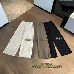 25夏季新款女士简约复古韩版松紧高腰显瘦百搭宽松休闲裤0524y3