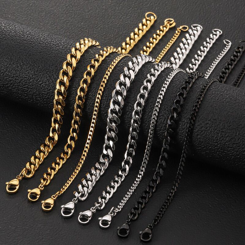 Stainless Steel Six-sided Grinding Bracelet Cross-border Hot Selling Men's Fashion Simple Cuban Bracelet Plated 18K Gold Titanium Steel Bracelet
