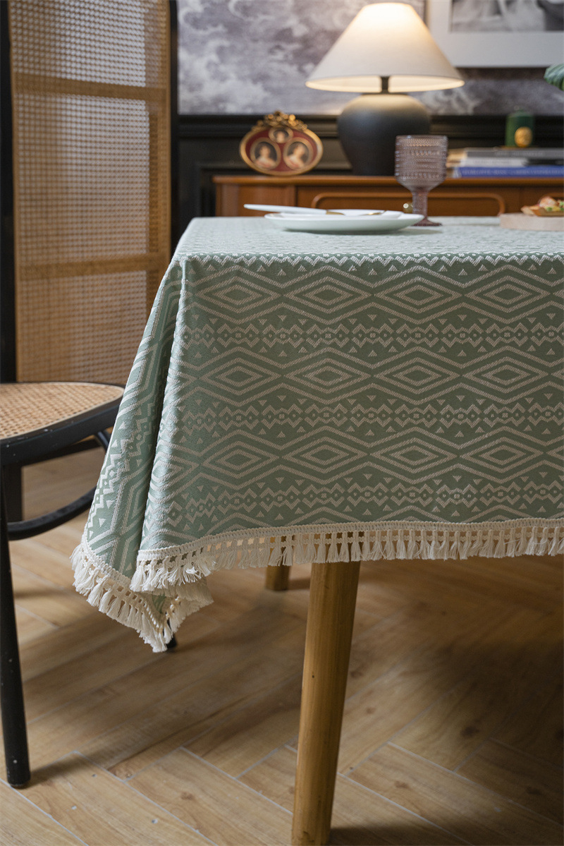 Nappe géométrique américaine INS, motif losanges ethnique, jacquard 100 % polyester avec pompons, rectangulaire_voghion.com