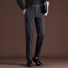 直播带货高质感商务休闲正装西裤 磨毛感经典竖条纹休闲西装长裤