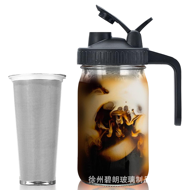 32oz冷萃咖啡壶带刻度64oz梅森罐过滤咖啡亚马逊带把手盖子玻璃瓶