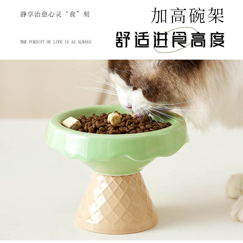Tazón de cerámica para gatos Tazón para mascotas Tazón de helado Pie alto Diagonal Protección para el cuello Anti-volcado Tazón de comida para gatos Tazón para beber Tazón para perros al por mayor