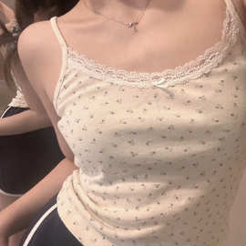 碎花吊带小背心女装2024夏季纯欲风蕾丝内搭性感外穿打底衫上衣潮