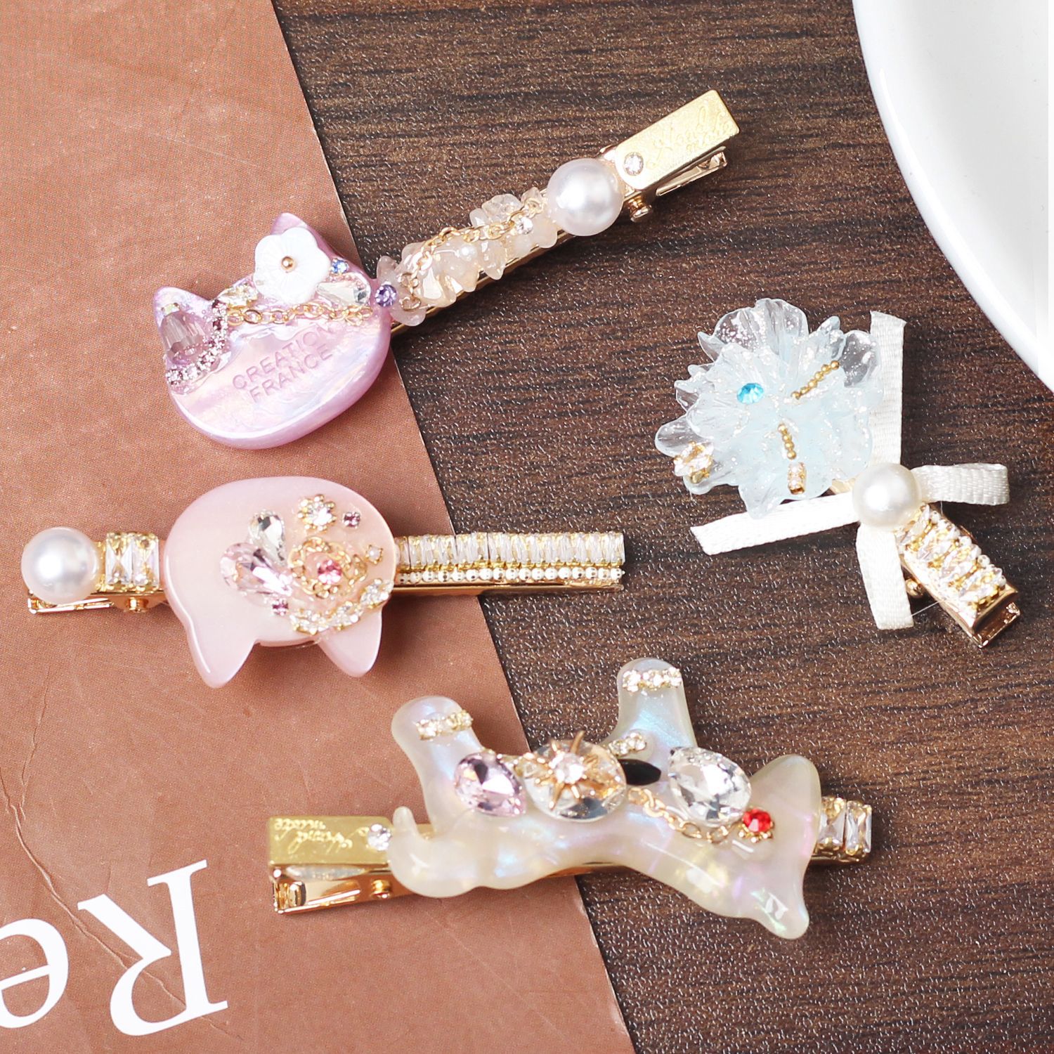 Curry diamond bear delicado clip de cabello acético clips de borde lindos adornamientos de cabello frises clips de borde de boca de pato de alta calidad