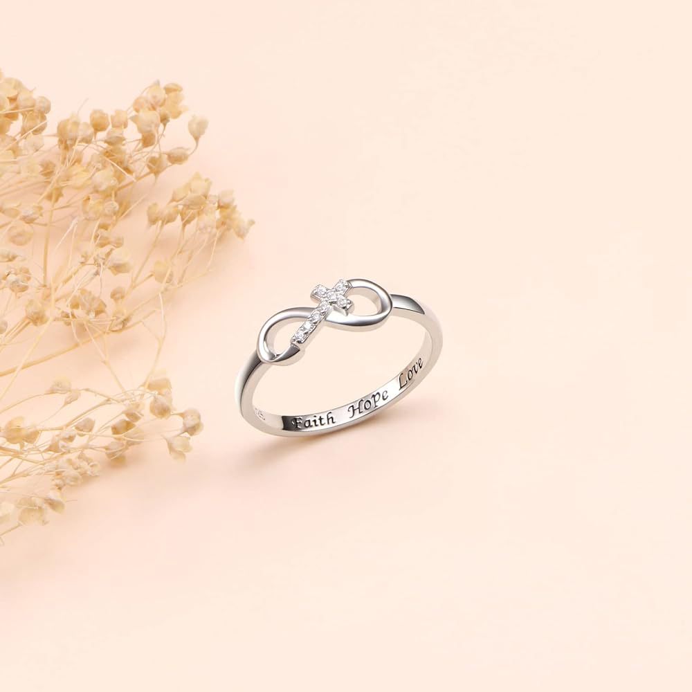 Daily Occasion 925 Sterling Silver Material 925 Sterling Silver Zircon Cross Infinity Rings 925 Sterling Silver Rings