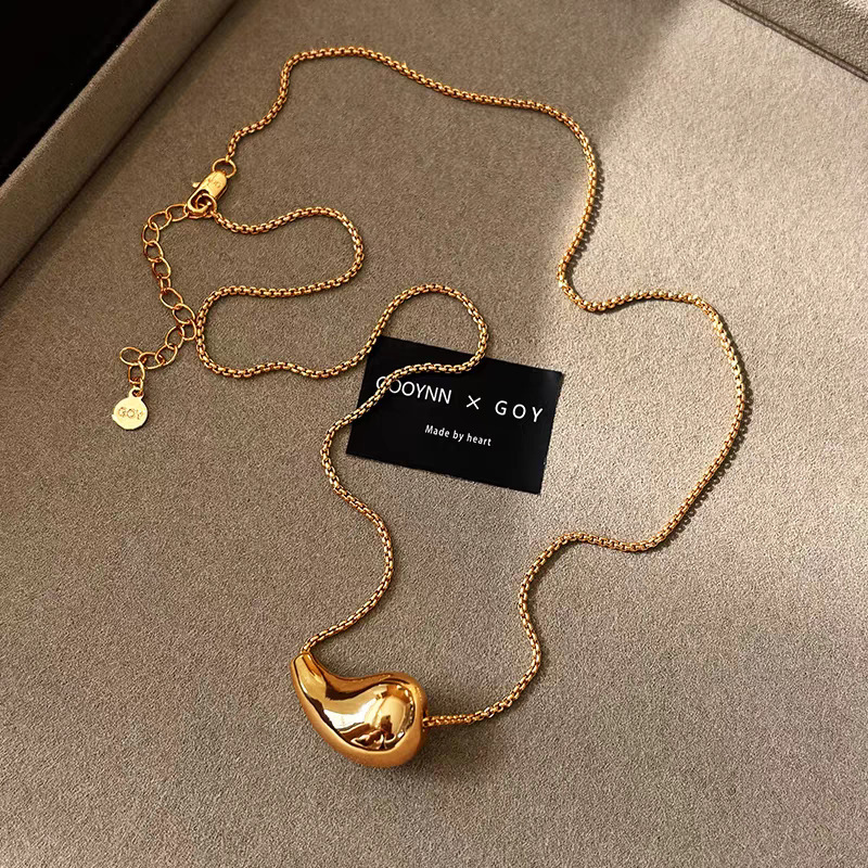 Stylish Water Drop Pendant Necklace For Women, Light Luxury, Unique, Versatile, Elegant, High-End, Real Gold Plated_voghion.com