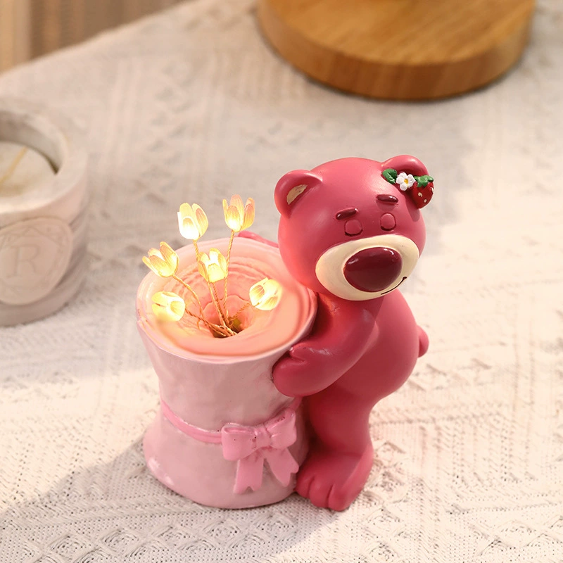Клубничный медведь креативный Розовый тюльпан ночник украшения для спальни украшения комнаты подарок на день рождения для подруг
