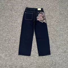 Der Schutze Casual Wide-Leg Jeans with Plum Blossom & Cherry Embroidery for Men