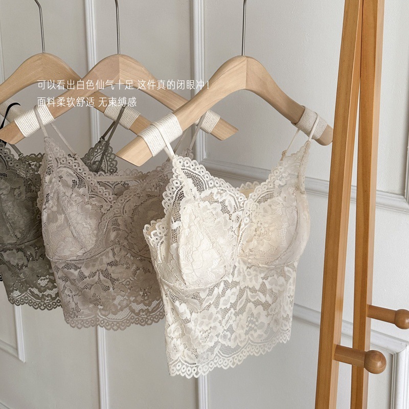Lace French Small Sling Fixed Cup Thin Shoulder Strap Underwear Outer Wearing Inner Wearing Waist Beautiful Back Bra Summer Comfortable Lace French Small Sling Fixed Cup Thin Shoulder Strap Underwear Outer Wearing Inner Wearing Waist Beautiful Back Bra Summer Comfortable