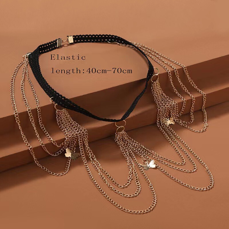 European and American Sexy Beach Imitation Pearl Thigh Chain Female Geometric Tassel Body Chain Rhinestone Metal Chain Leg Ring Female