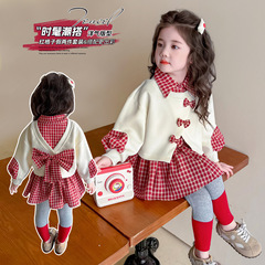 女童套装2025春秋装新款儿童韩版女孩后背蝴蝶结假两件卫衣两件套