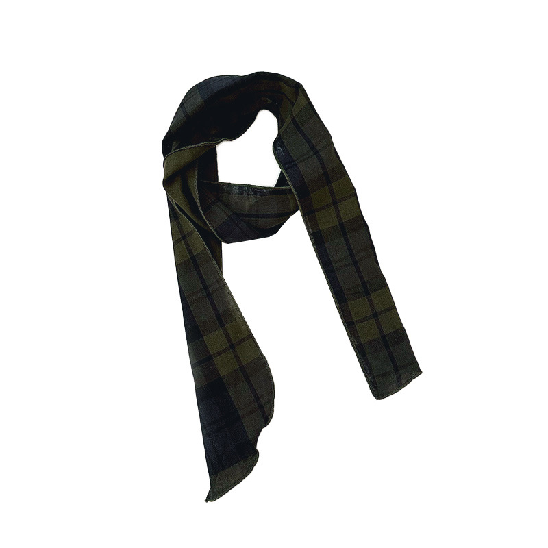 Pañuelo de seda largo, bufanda delgada y estrecha a cuadros retro de alta calidad, bufanda versátil, pañuelo en la cabeza, cinturón decorativo para el cabello