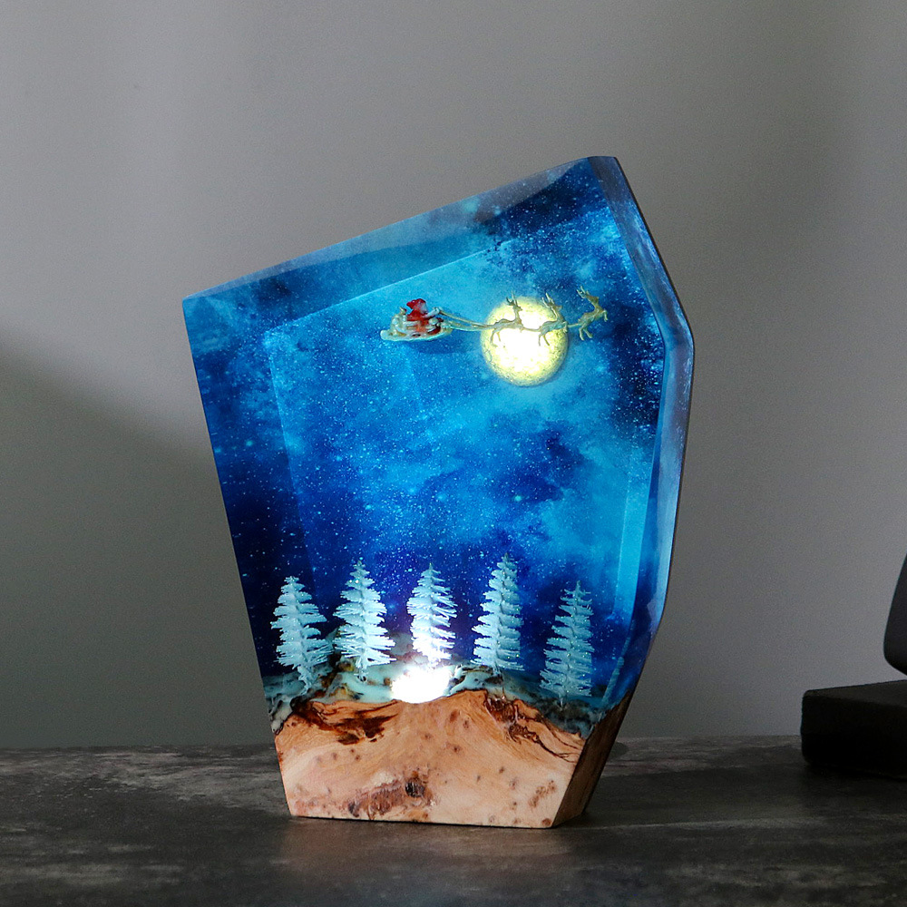  New Creative  Christmas Micro Landscape Resin Nightlight European Old Man Moon Ornaments Crafts Tide